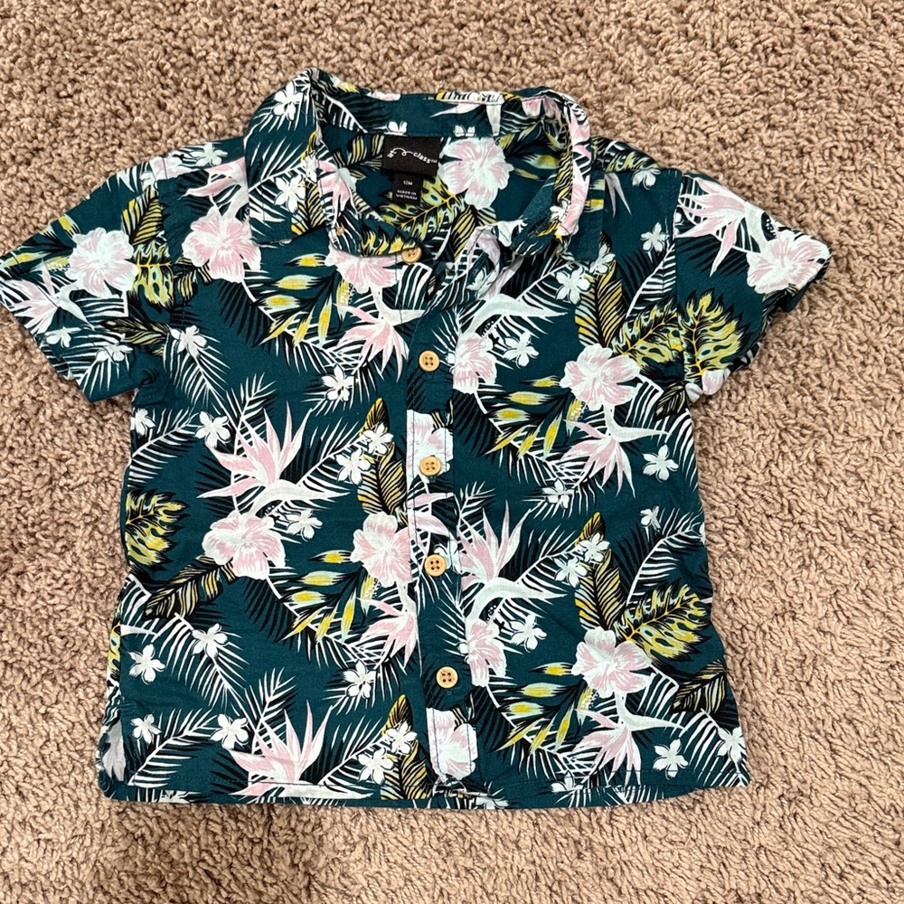 Art Class Tropical Floral Kids Button Down Shirt